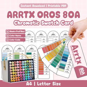 Arrtx Oros 80A Chromatic Swatch Card | Printable PDF | Blank + Pre-Filled | Color Name + Code | Ring Binder | A4 + Letter | Markers