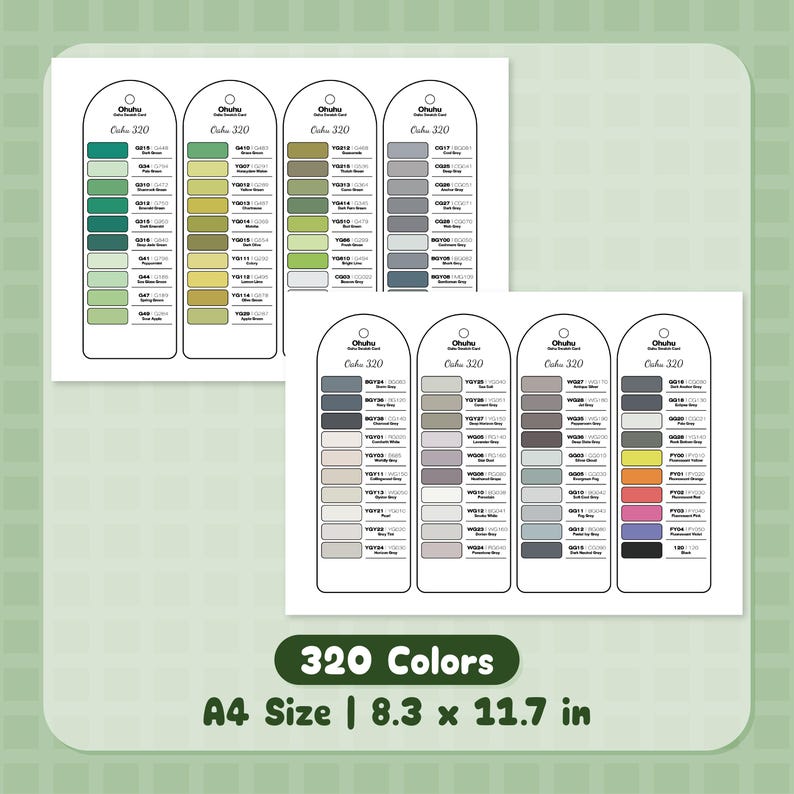 Ohuhu Oahu 320 Marker Swatch Chart | Printable Color Tracker PDF | Pre ...