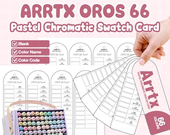 Karta próbek kolorów Arrtx Oros 66 Pastel Chromatic | Do druku w formacie PDF | Pusty | Nazwa koloru + kod koloru | Gotowy do segregatora | Rozmiar A4 + Letter