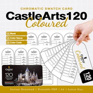 Tarjeta de muestras cromáticas de 120 colores de Castle Arts / En blanco / Nombre + Código