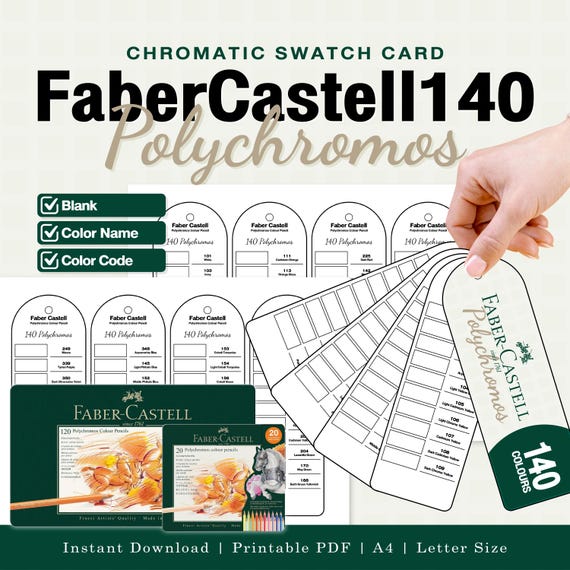 Faber-Castell 140 Polychromos Chromatic Swatch Card | Colored Pencil Reference with Name & Code
