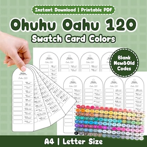 Tabla de muestras de color Ohuhu Oahu 120 / Rastreador de colores de marcadores en PDF / Tarjeta de muestras en blanco imprimible con códigos nuevos y antiguos / Organizador de estudio de arte