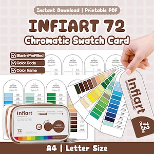 Infiart 72 Liquid Acrylic Marker Chromatic Swatch Card | Printable PDF | Blank + Pre-Filled | Color Name + Code | A4 Letter Size PDF