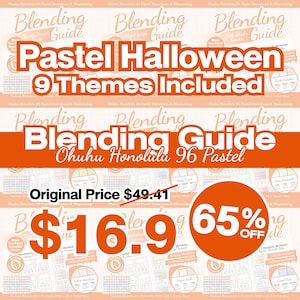 May include: A digital blending guide for Ohuhu Honolulu 96 Pastel markers featuring nine Halloween themes. The document includes color charts, swatch areas, and instructional text for blending pastel colors, presented in a grid layout.