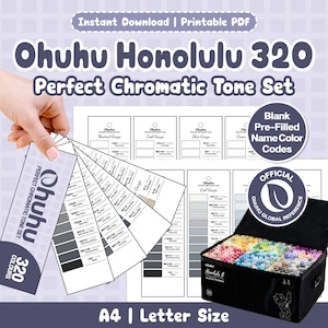 Peut inclure: Un produit numérique pour le Ohuhu Honolulu 320 Perfect Chromatic Tone Set, comprenant un PDF imprimable avec des codes de couleur pré-remplis, un nuancier en éventail et une trousse noire remplie de marqueurs à base d'alcool.