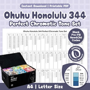 Ohuhu Honolulu 344 Color Swatch Chart Perfect Chromatic Tone Set | Blank, Pre-Filled, New+Old Codes | Alcohol Marker PDF