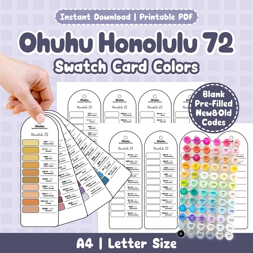 Ohuhu Honolulu 72 Swatch Chart for Artists | Printable PDF Marker Color ...