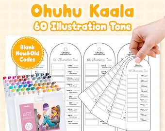 Tabela kolorów Ohuhu Kaala 60 | Pusty marker do śledzenia kolorów dla ilustratorów | Katalog kolorów w formacie PDF do druku | Pobieranie cyfrowe