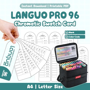 Cartão de Amostras Cromáticas Languo Pro 96 | PDF para Impressão | Tabela de Códigos de Cores em Branco | Referência do Conjunto de Marcadores Acrílicos Pro | PDF em Tamanho A4/Carta