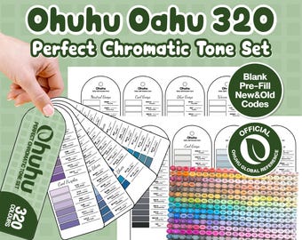 Zestaw Ohuhu Oahu 320 Perfect Chromatic Tone, karta z próbkami | Do druku w formacie PDF | Pusty + Wstępnie wypełniony | Nowe + Stare kody | Marker alkoholowy | A4