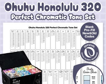Zestaw wzorników kolorów Ohuhu Honolulu 320 Perfect Chromatic Tone | Pusty, wstępnie wypełniony, nowe i stare kody | Marker alkoholowy w formacie PDF