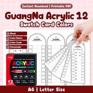 GuangNa Acrylic 12 Swatch Card Colors, Blank Square Color Tracker Color Name Code Chromatic | Acrylic Marker Reference | PDF