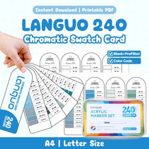 Scheda colori Languo 240 / PDF stampabile / Vuota + Precompilata / Tabella codici colore / Riferimento pennarello acrilico / Formato A4
