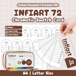 Infiart 72 Liquid Acrylic Marker Chromatic Swatch Card | Blank Printable, Color Name + Code | A4 + Letter Size PDF Instant Download