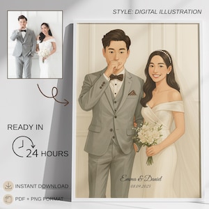 Custom Digital Portrait from Photo, Personalized Wedding Gift, Printable Couple Illustration, Custom Portrait Print, Unique Gift for Couples