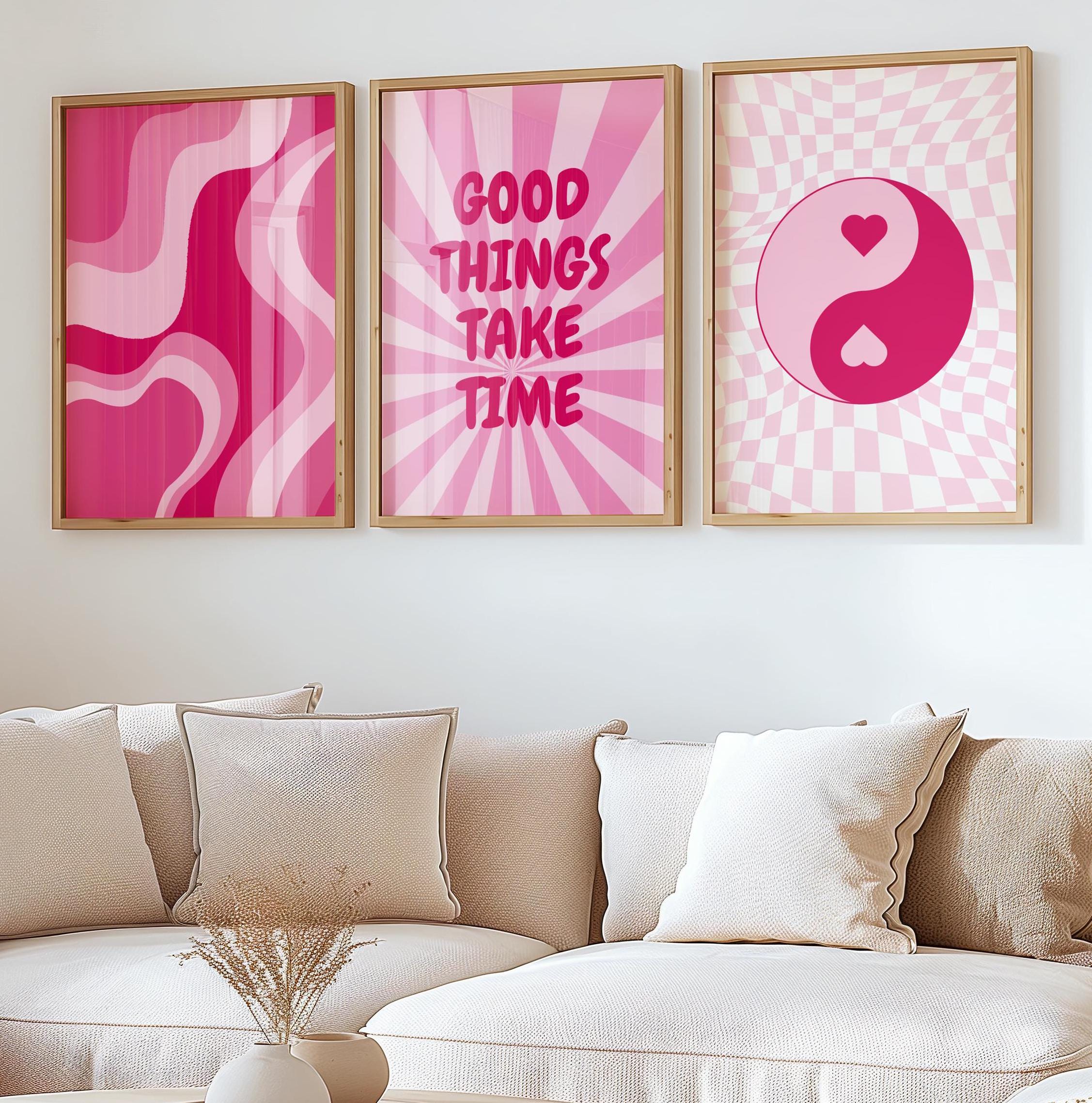 Preppy Pink Wall Art Set, Yin Yang, Good Vibes, Digital Download