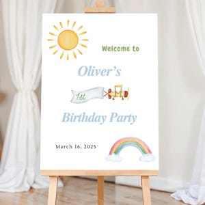 Cartello di benvenuto per il 1° compleanno - Poster per festa di compleanno ad acquerello - Cartello di benvenuto arcobaleno Onederful - Decorazione di compleanno personalizzata - Cartello stampabile