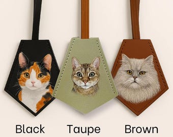 Pet Portrait leather bag charm, Custom key bell clochette bag tag, purse bag charm, cat charm, luggage charm LWH327AJZTT
