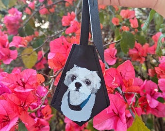 Pet Portrait leather bag charm, Custom key bell clochett bag tag, purse bag charm, dog charm, luggage charm LWH327AJZTT