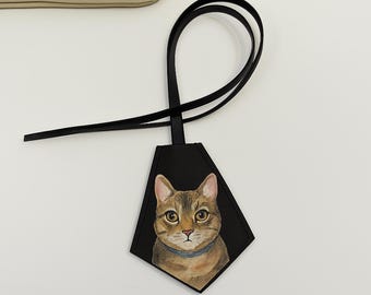 Pet Portrait leather bag charm, Custom key bell clochette bag tag, purse bag charm, cat charm, luggage charm LWH327AJZTT