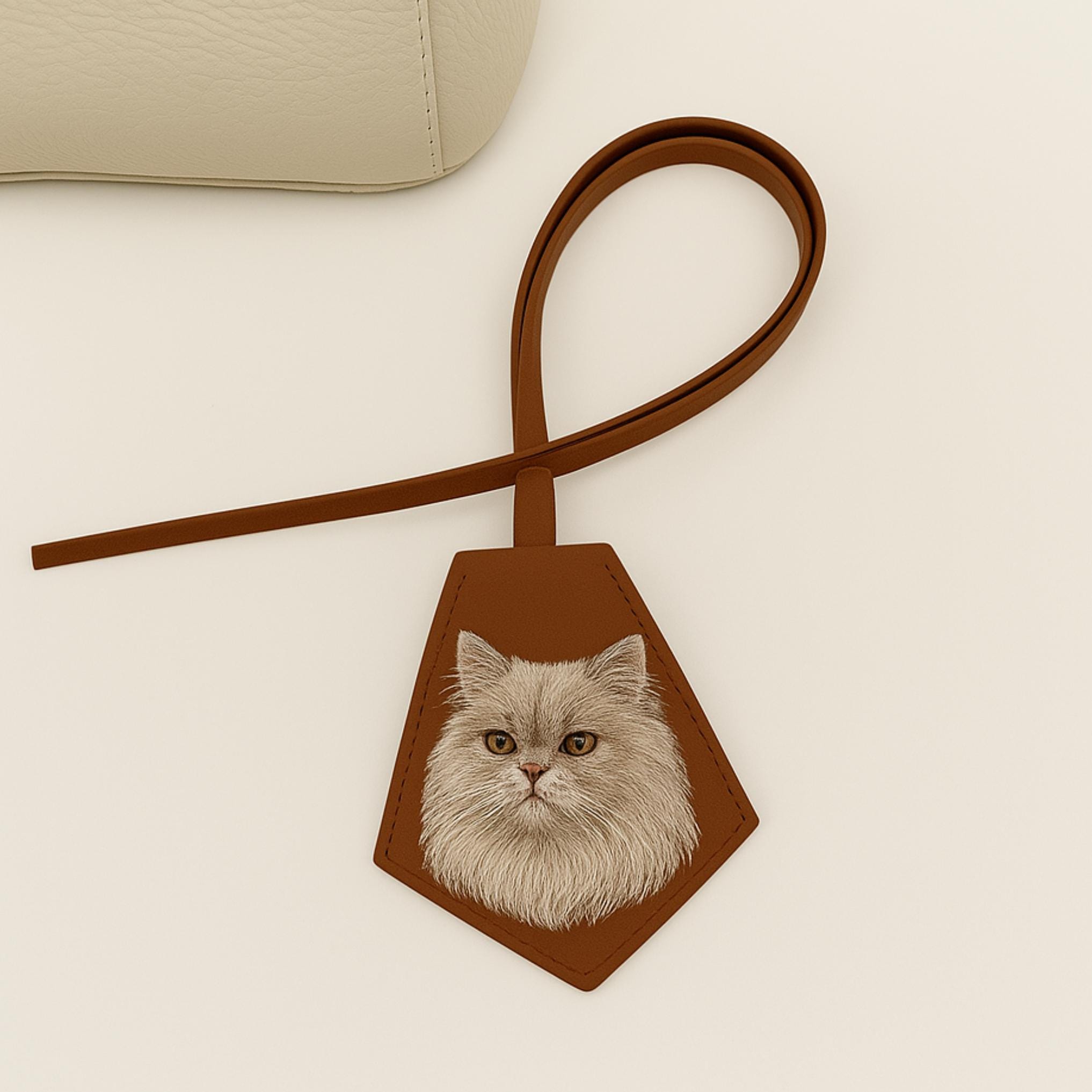 Pet Portrait leather bag charm, Custom key bell clochette bag tag, purse bag charm, cat charm, luggage charm LWH327AJZTT