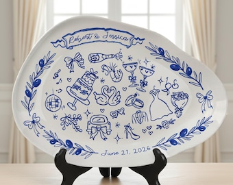Custom Wedding Platter Plate – Personalized Gift for Newlyweds, Romantic Ceramic Keepsake, Housewarming or Anniversary Gift P212SDJ0