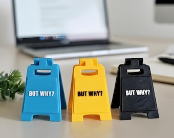 ¿Pero por qué? Mini letrero de precaución para escritorio / Regalo de oficina impreso en 3D inspirado en un pingüino nihilista