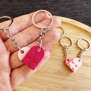 LEGO Heart Keychain Set – 3D Printed Couple Gift, Valentine’s Day Best Friend Keychains