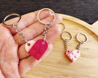 Juego de llaveros LEGO con forma de corazón: regalo para parejas impreso en 3D, llaveros para el mejor amigo en San Valentín
