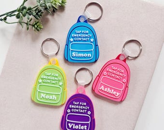 Llavero de contacto de emergencia NFC personalizado, etiqueta de identificación médica para niños personalizada, etiqueta de seguridad para mochila