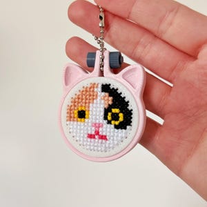 Cat Ear Mini Cross Stitch Hoop Keychain Kit - DIY 3D Printed Blank Embroidery Frame
