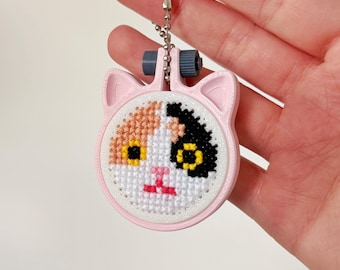 Cat Ear Mini Cross Stitch Hoop Keychain Kit - DIY 3D Printed Blank Embroidery Frame