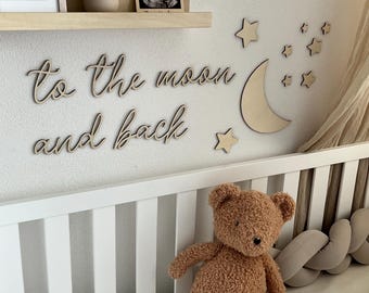 To the moon and back wooden saying, wooden sign, children's room, baby room, wall decoration, wall sticker, wooden wall lettering, moon