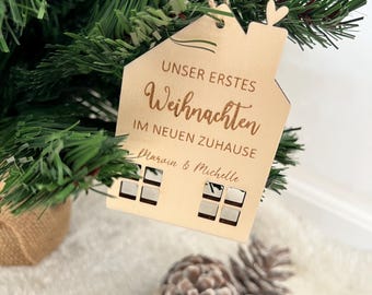 personalized Christmas tree ornament, Christmas bauble, Christmas tree ornament, our first home, wooden Christmas tree ornament