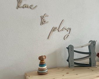 time to play wooden saying, wooden sign, children's room decoration, baby room, wall decoration, wall sticker, wooden lettering, play corner, Play wild ones