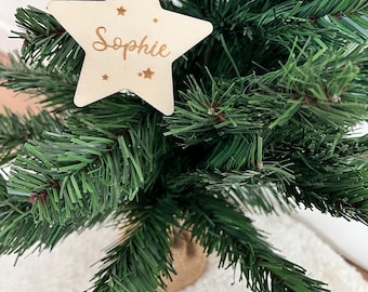 personalized Christmas tree pendant, Christmas bauble, Christmas tree pendant, pendant as a star, Christmas tree bauble made of wood