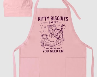 Funny Cat Graphic Apron: kitty biscuits Bakery Aprons , Cat Lover Gift,