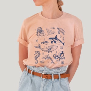 Retro Sea Life Shirt, Ocean Creatures Shirt,   90s Vibes  Sea Animal T-shirt,  Nature Lovers Shirt, , Boho Inspirational Tee