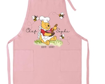 Custom Wine The Pooh  Apron,  Funny Cooking Aprons, Toddler, Youth, Women Man  Apron, Chef Hat