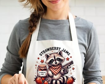 Funny Raccoon Apron: Strawberry Jams, Cotton Baking Apron
