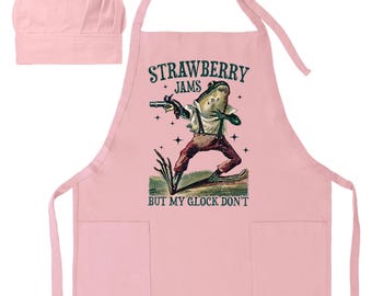 Funny Frog Apron, Strawberry Jams, Cotton Apron With Pocket