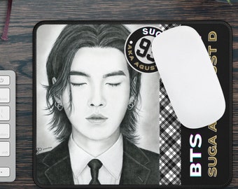 Gaming Mouse Pad 9x7 BTS SUGA aka Agust D 93 design fanart print school office work desk accessories gift for army gamer friend family