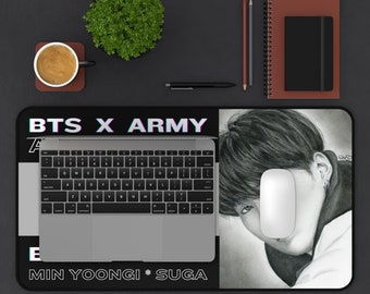 Desk Mat Mouse Pad BTS x army SUGA Agust D Min Yoongi sporty Print school office work accessories gift for mom sister bestie girlfriend