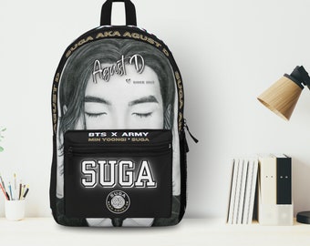BTS Suga Black Backpack, Kpop Fan Gift, Knapsack for Army, Agust D Min Yoongi Bag, BTS Merchandise, Kpop Concert Accessories