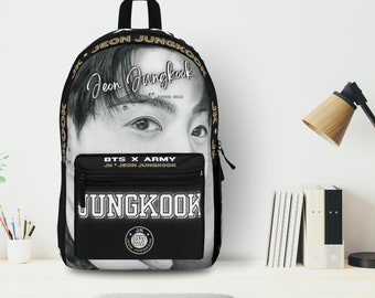 BTS Jungkook Black Backpack, Kpop Fan Gift, Knapsack for