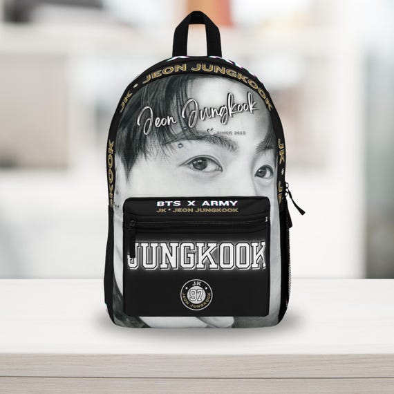 K-POP BTS ジョングクバッグ BTS Jungkook Black Backpack, Kpop Fan Gift, Knapsack for