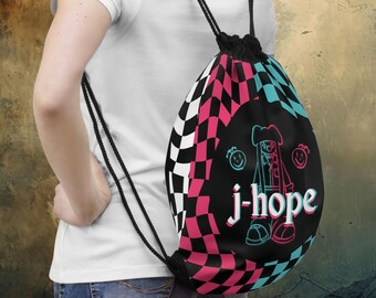 BTS j-hope JITB Jack In The Box Inspired Drawstring Bag, Music Festival Gear, Pink/Blue Checkered Invert Design, jhope hobi merch