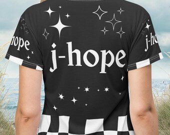 BTS J-hope JITB T-shirt Dress, White on Black Check Concert