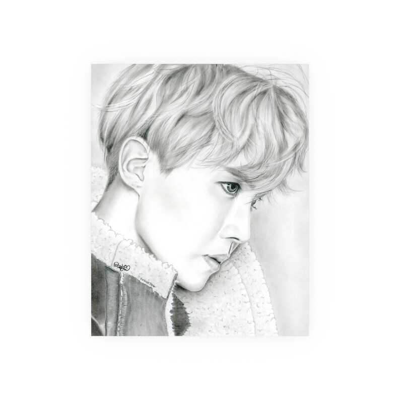 BTS JHOPE Jung Hoseok Print of Hand Drawn Charcoal Portrait on Satin or ...