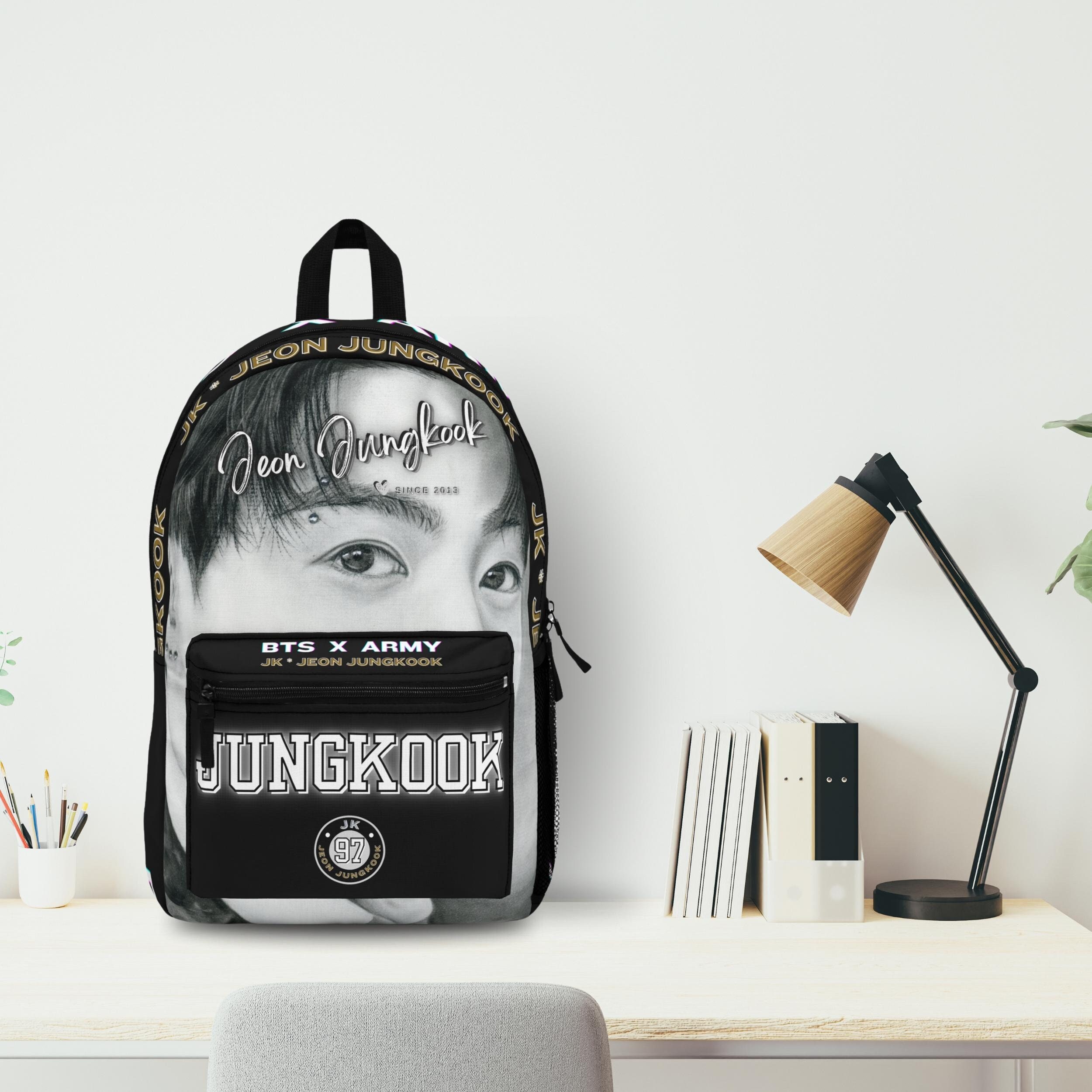 K-POP BTS ジョングクバッグ BTS Jungkook Black Backpack, Kpop Fan Gift, Knapsack for
